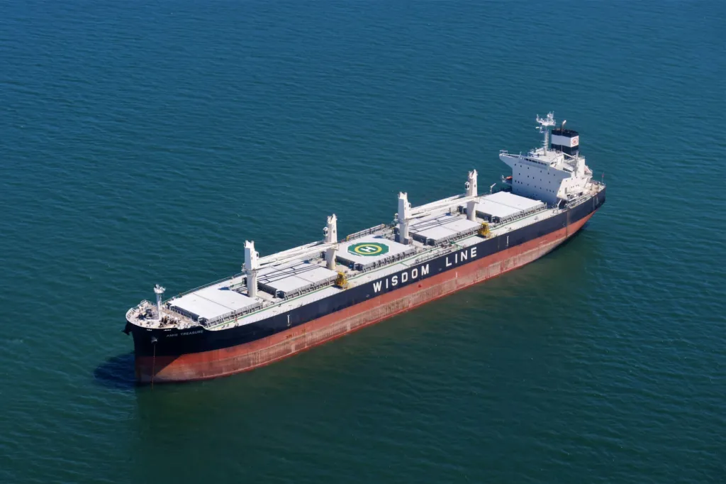 Bulk carrier under way at sea