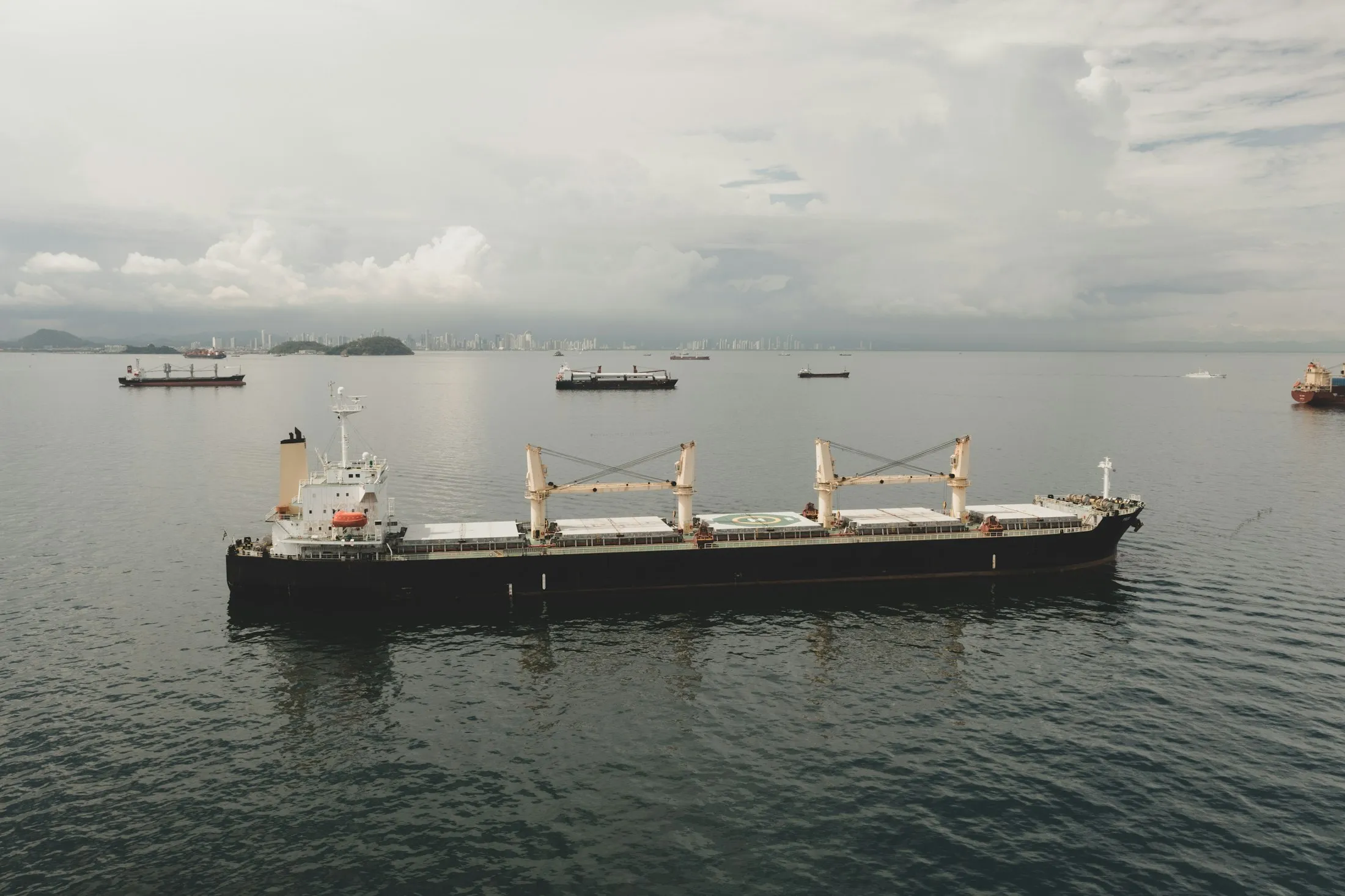 Bulk carrier at anchor offshore